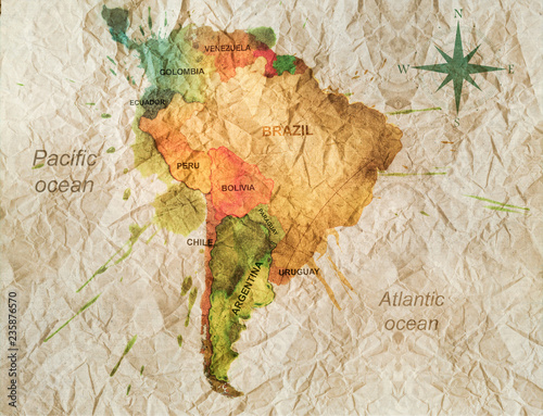 Fotografi south america watercolor map