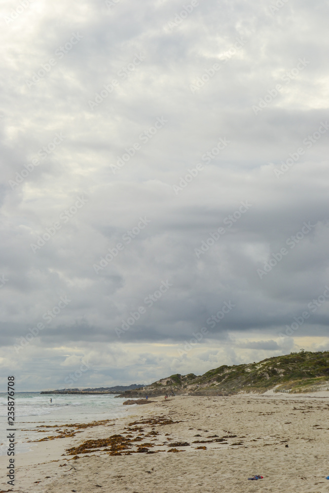 Landscape of a cloudy and rainy day of a beach in Perth Australia