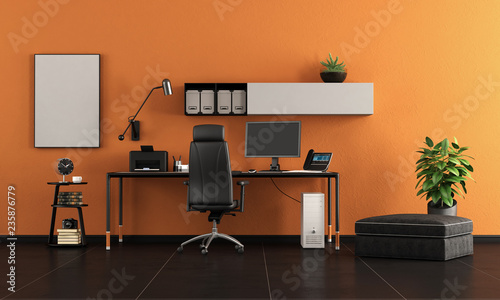Black and orange home office