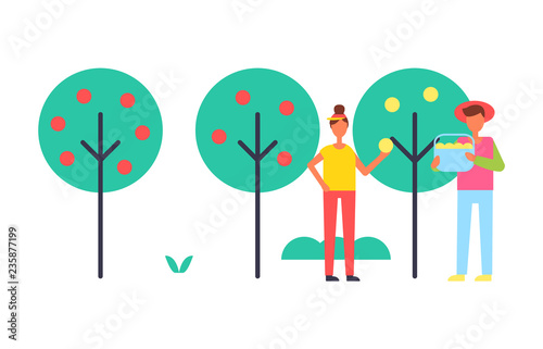 People Taking Care About Trees in Garden Icon