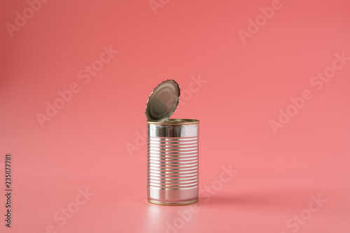 food can open empty on pink background pop art style