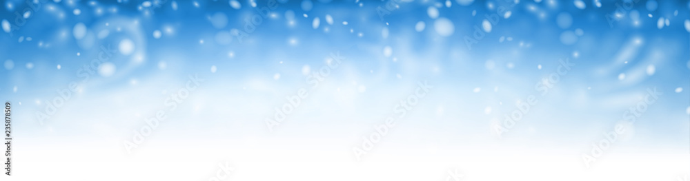 Blue shiny winter banner with snow, wind and blizzard.
