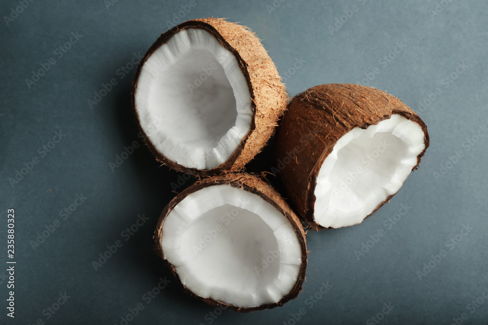 Ripe coconuts on grey background Ripe coconuts on grey background