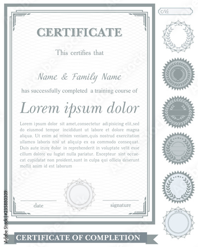Gray vertical certificate template with additional design elements