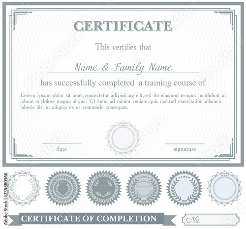 Gray certificate template with additional design elements