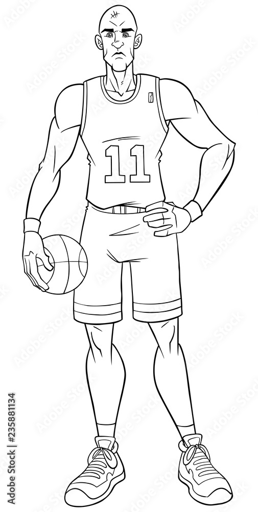 Fototapeta premium Full length front view of a determined African American basketball player holding the ball before the beginning of the game against white background for copy space.