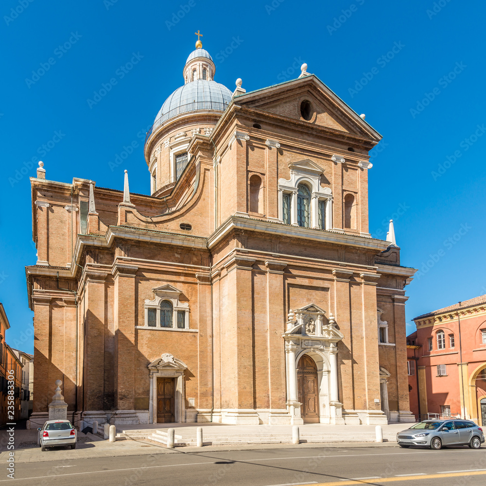 View at the Basilica of Ghiara in the streets of Reggio Emilia in Italy
