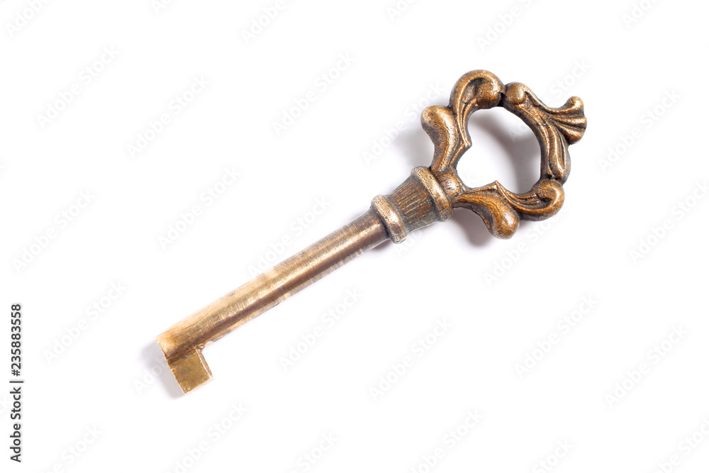 old antique key isolated on white background with copy space old antique key isolated on white background with copy space