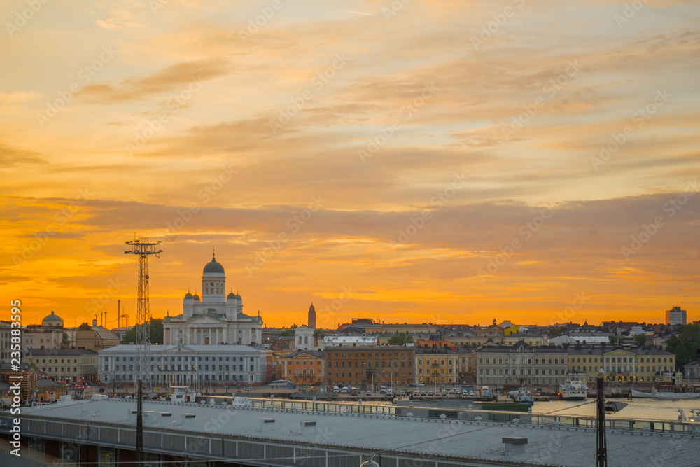 Sunset view of the south harbor, in Helsinki