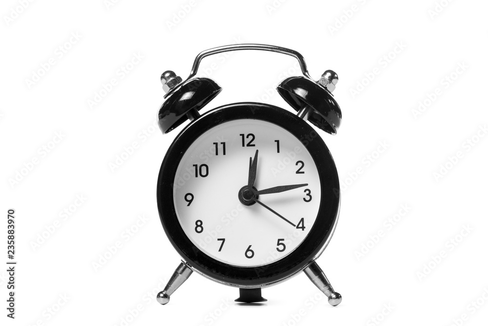 Black alarm clock isolated on white Black alarm clock isolated on white