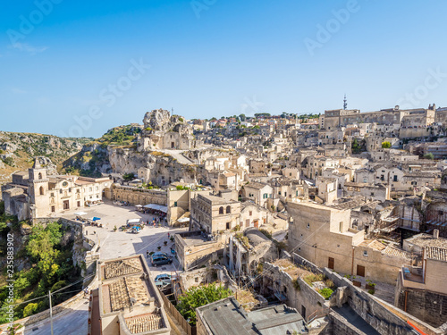 Panoramic view of the Sassi di Matera, prehistoric historic center, UNESCO World Heritage Site, European Capital of Culture 2019 (wide)