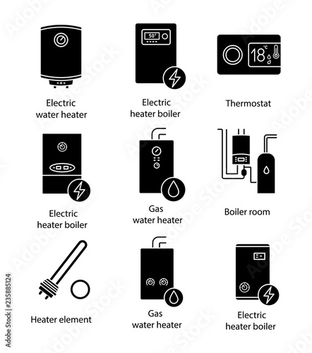 Heating glyph icons set