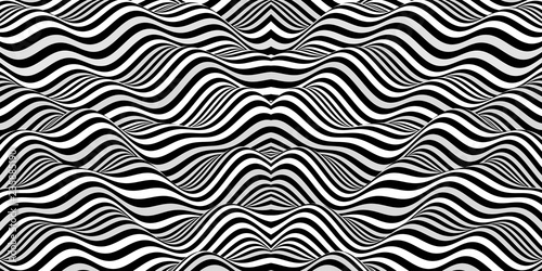 Black and white design. Pattern with optical illusion. Abstract 3D geometrical background. Vector illustration.