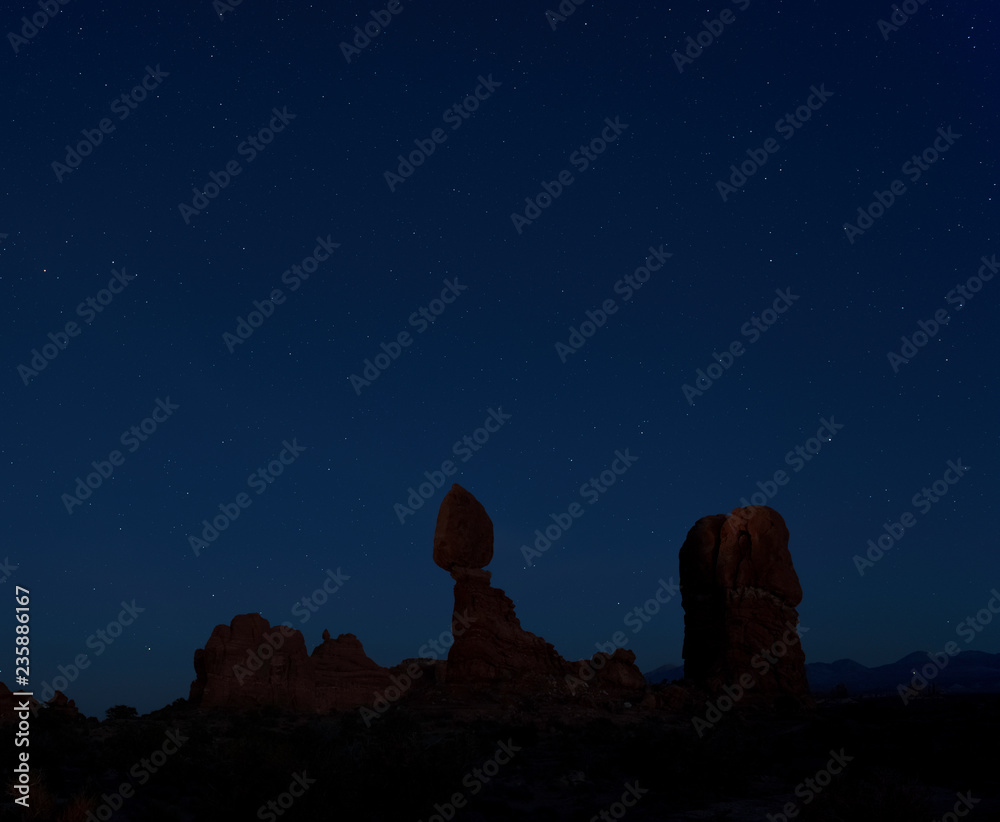 Balanced Rock, Arches National Park stars at Night
