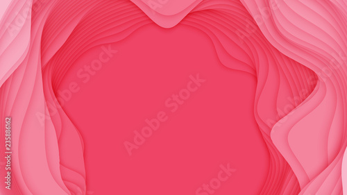 Vector 3D abstract background with paper cut shape. Colorful red carving art. Paper craft Antelope canyon landscape with soft gradient colors. Minimalistic design for business presentations, flyers.