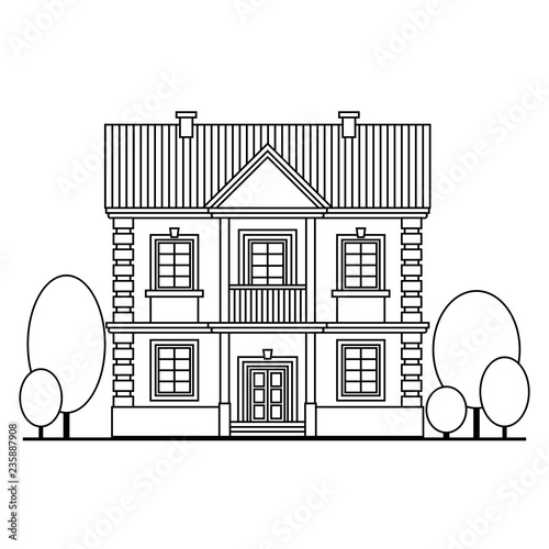 Beautiful Monochrome house. Flat style Vector illustration.