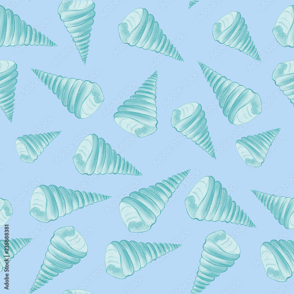 pattern of seashells on a blue background pattern of seashells on a blue background