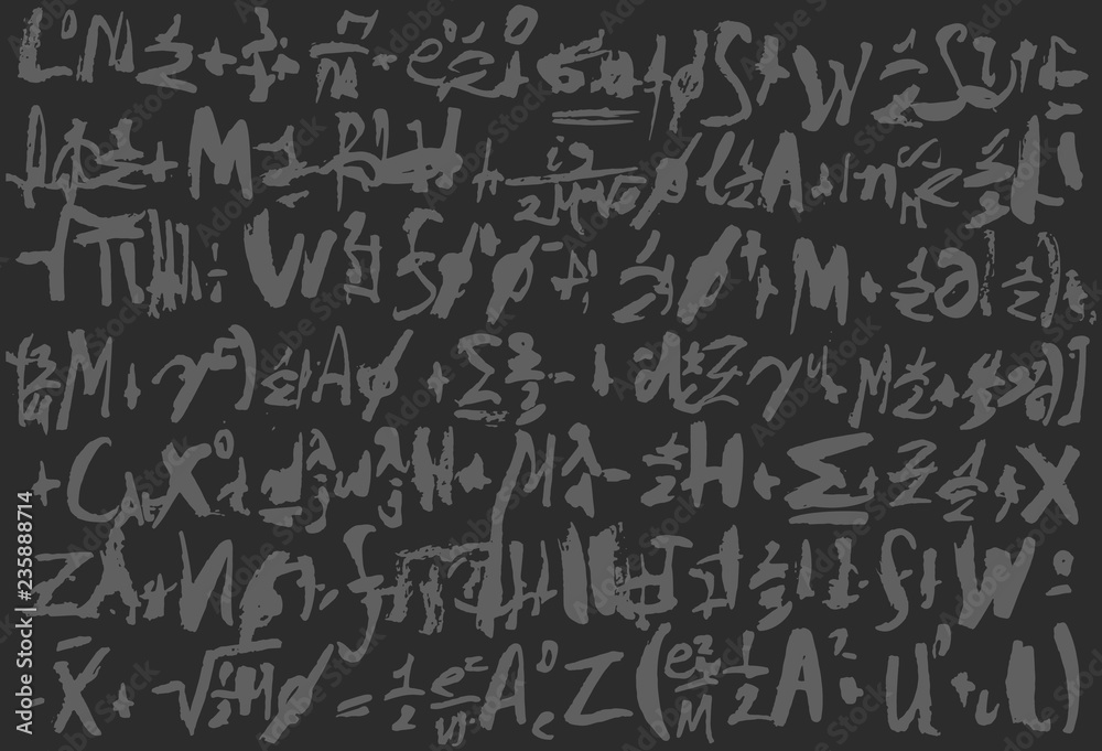 Calligraphic sheet with pseudo mathematical equations. Vector background made with ink brush