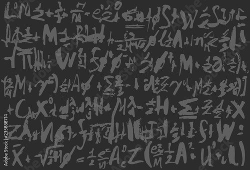 Calligraphic sheet with pseudo mathematical equations. Vector background made with ink brush