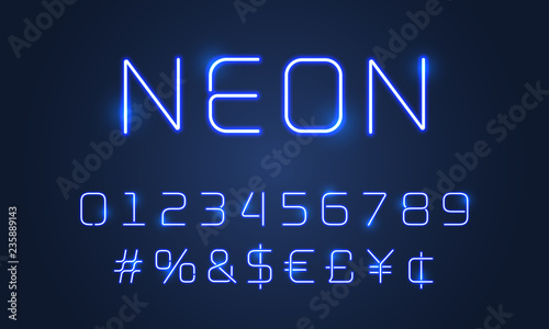 Neon light font alphabet nu...