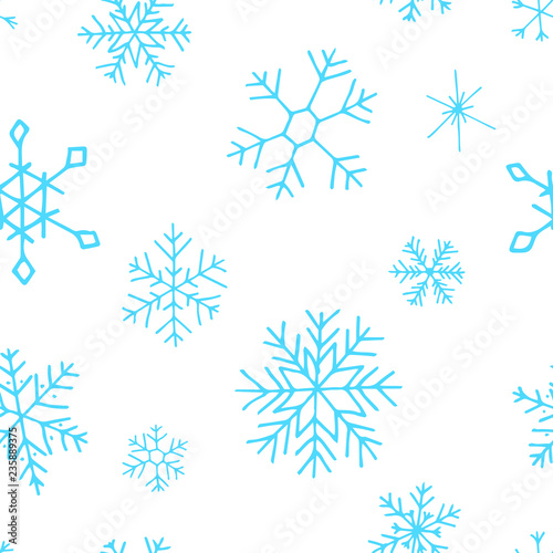 Collection of Christmas snowflakes  modern flat design. Seamless pattern. Endless texture. Can be used for printed materials.  Winter holiday background. Hand drawn design elements. Festive card.