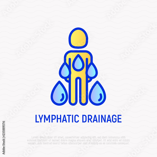 Lymphatic drainage thin line icon, stimulation of lymph to remove toxins and water from body. Modern vector illustration.