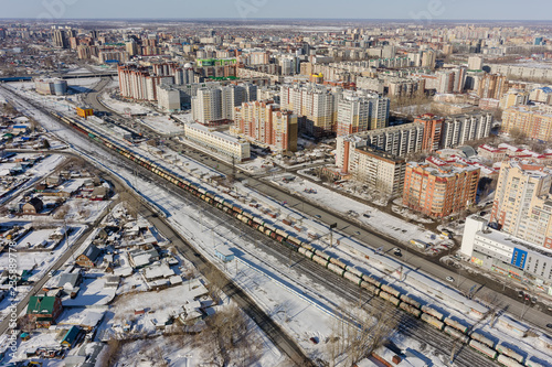 Residential district near railway. Tyumen. Russia