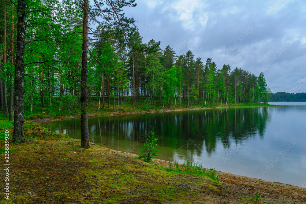 Fototapeta premium Landscape of lakes and forest along the Punkaharju ridge