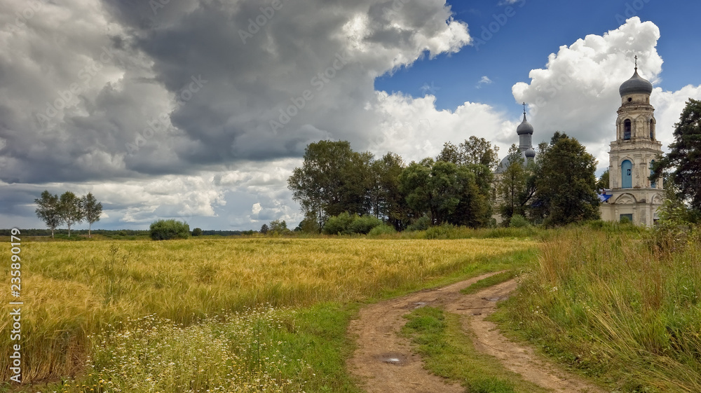 the road the leader to the temple across the field wheat