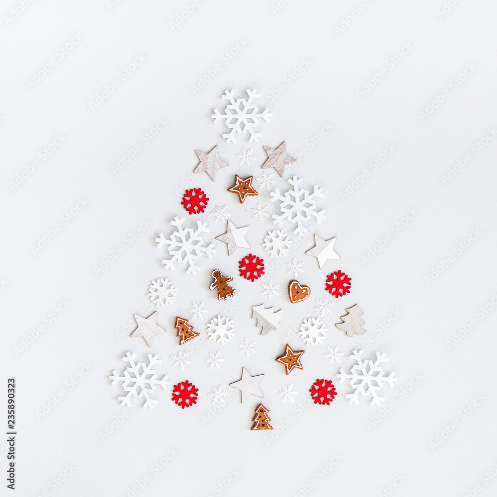 Christmas composition. Christmas decorations on pastel gray background. Flat lay, top view, square