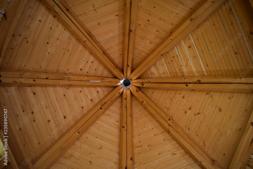 Wooden ceiling with geometric design