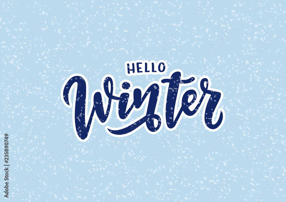 Hand drawn lettering phrase Hello winter