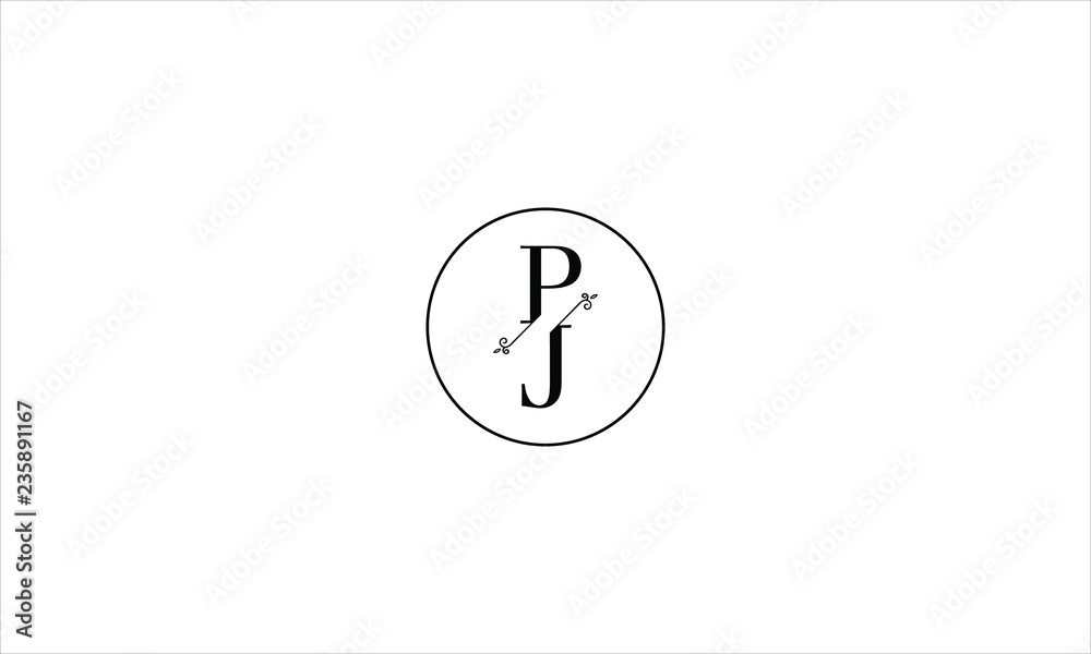LETTER P AND J FLOWER LOGO WITH CIRCLE FRAME FOR LOGO DESIGN OR