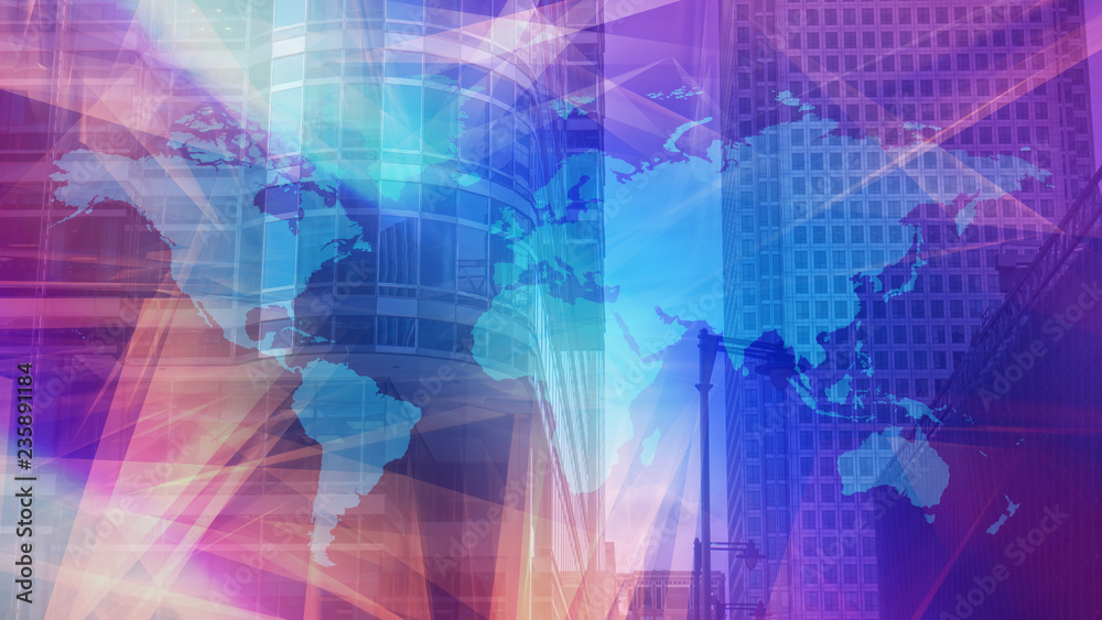 World map London bank building, international business concept World map London bank building, international business concept