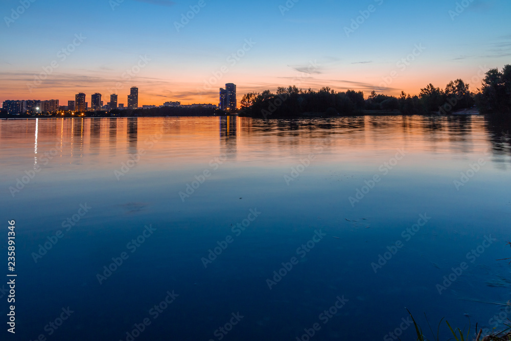 skyline at sunset in strogino moscow