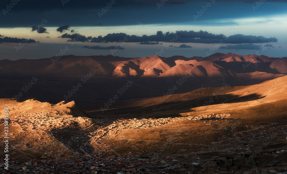 sunset in mountains, bolivia