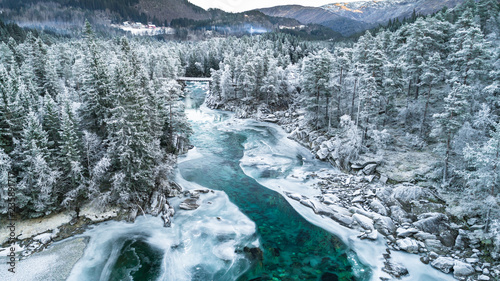 Mountain river in winter. Hordaland, Norway. photo