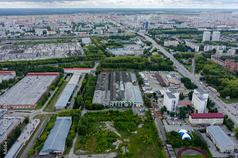 Aerial view of industrial area of Tyumen. Russia