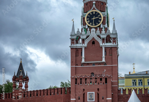 Kremlin Spasskaya Tower at Red Square in Moscow