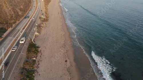 rising aerial view of Malibu, California coastline photo