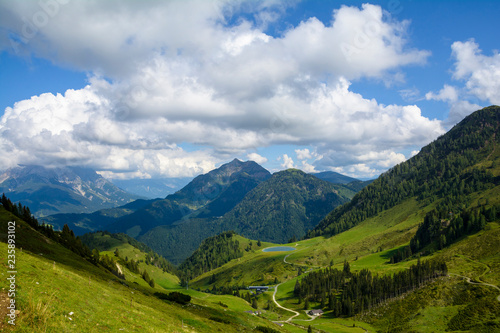 Beautiful panorama on the two hours trail to Wildseeloder house and Wildsee lake  historical and nature reserve place in Alps  Fieberbrunn  Austria