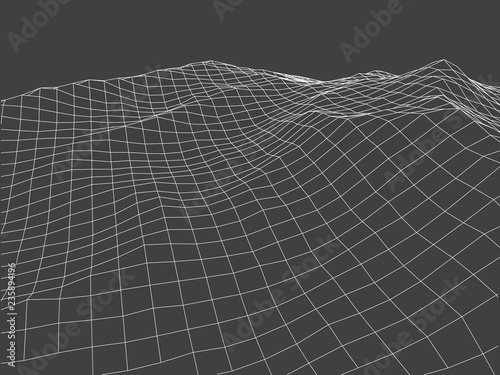 Abstract wireframe landscape background. 3d vector illustration.