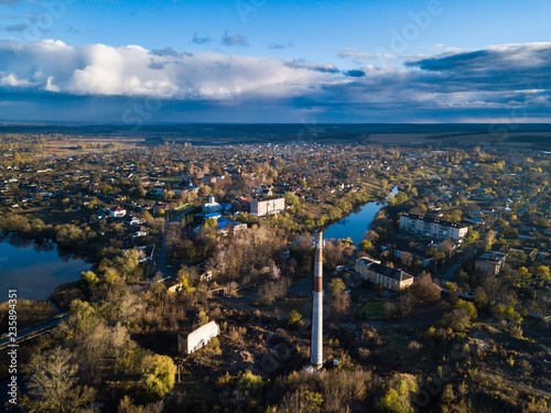 Aerial  Abandoned sugar plant in Kamianka  Ukraine  in autumn