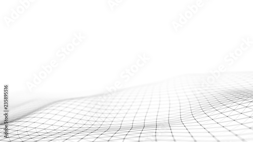 Wave of particles on white background. Abstract interlacing lines and points. Digital connection of elements. Imitation waves. photo