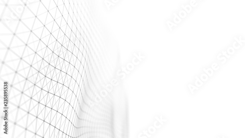 Wave of particles on white background. Abstract interlacing lines and points. Digital connection of elements. Imitation waves.