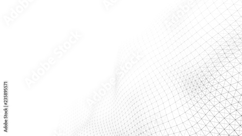Wave of particles on white background. Abstract interlacing lines and points. Digital connection of elements. Imitation waves.