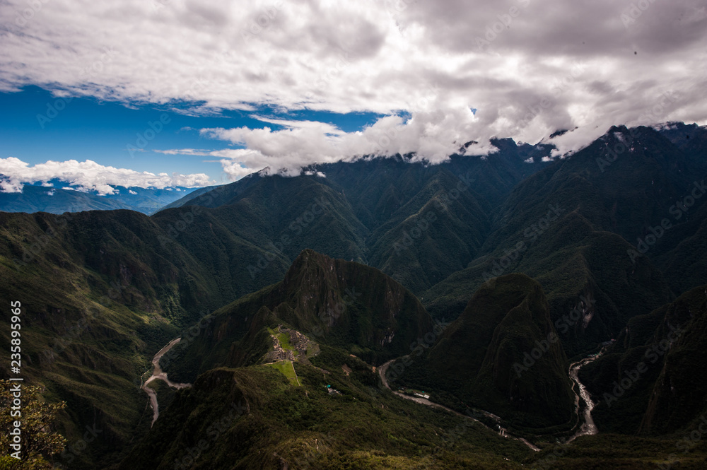 Putucusi and Urubamba River as seen from Machu Picchu Mountain