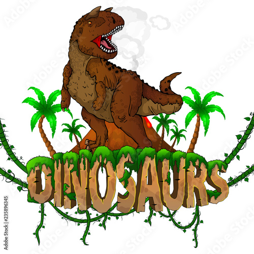 Logo  Dinosaurs World with Carnotaur. Vector illustration.