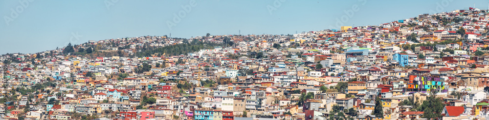 Panoramic view of Houses of Valparaiso view from Cerro Concepcion Hill - Valparaiso, Chile