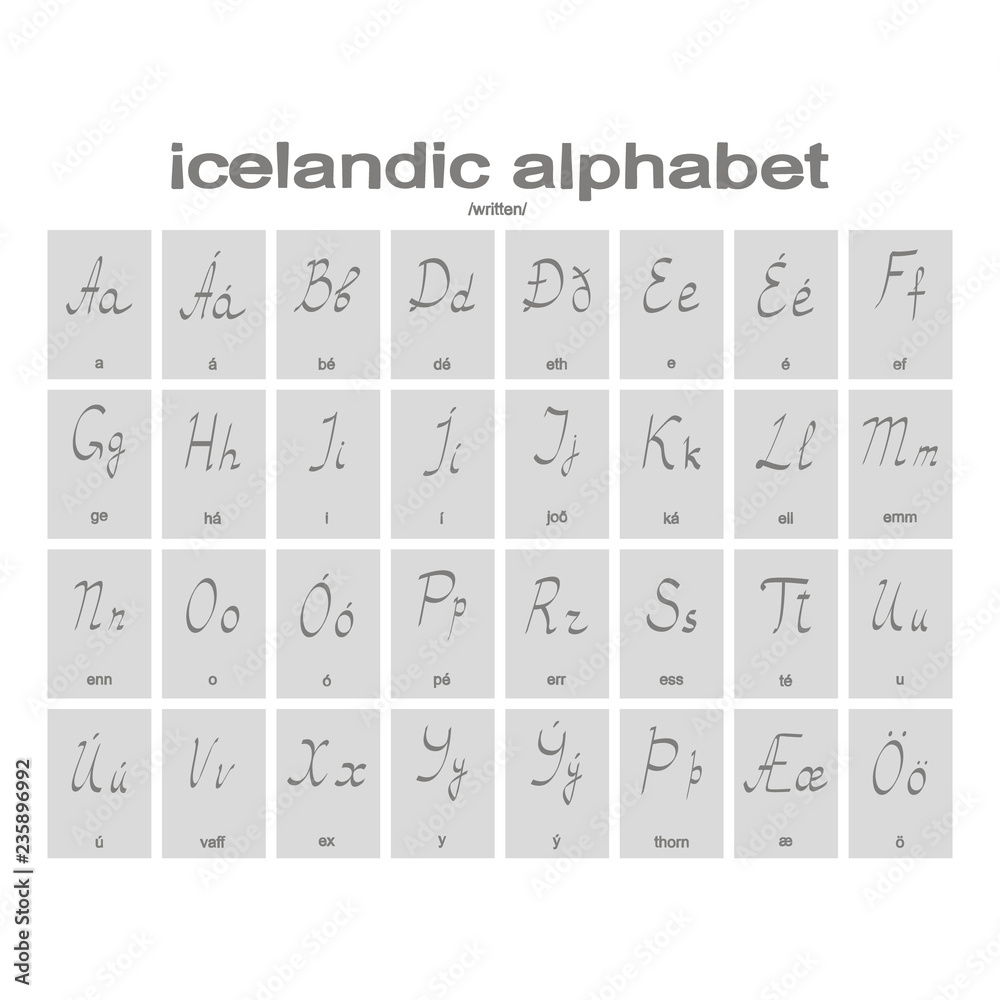 Set of monochrome icons with icelandic alphabet for your design Set of monochrome icons with icelandic alphabet for your design
